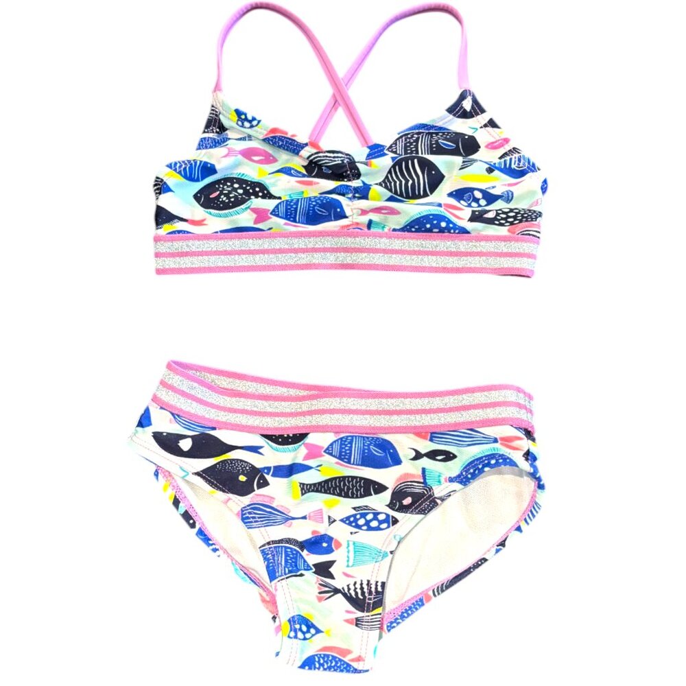 Cat & Jack girl's‎ fish bikini 2 piece swimsuit XS 4-5
